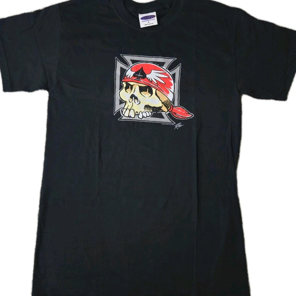 Vintage Biker T-Shirt Poster Pop Productions Cycle Skull Hot Rod Art Mens S USA