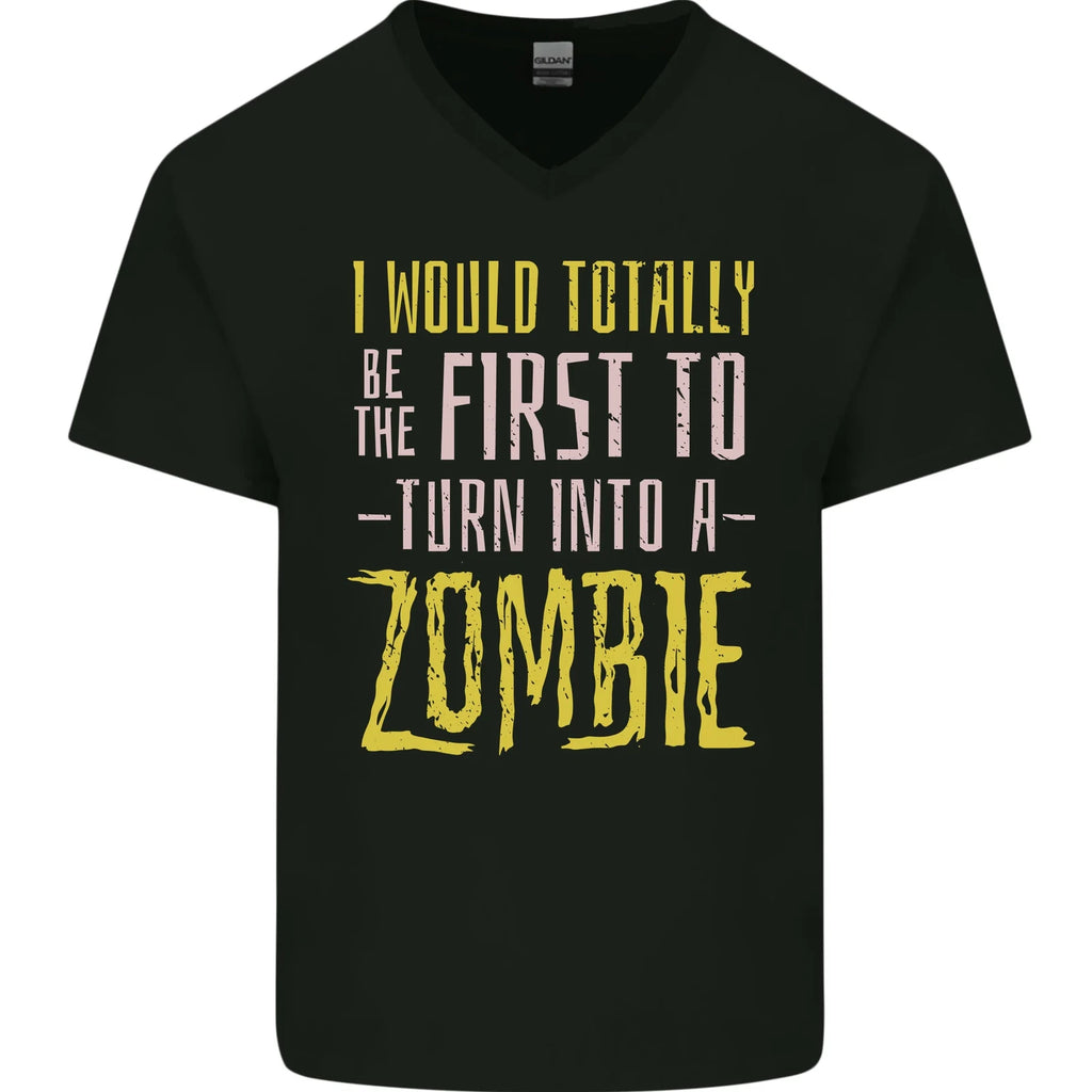 Zombie Apocalypse Funny Halloween Quote Mens V-Neck Cotton T-Shirt