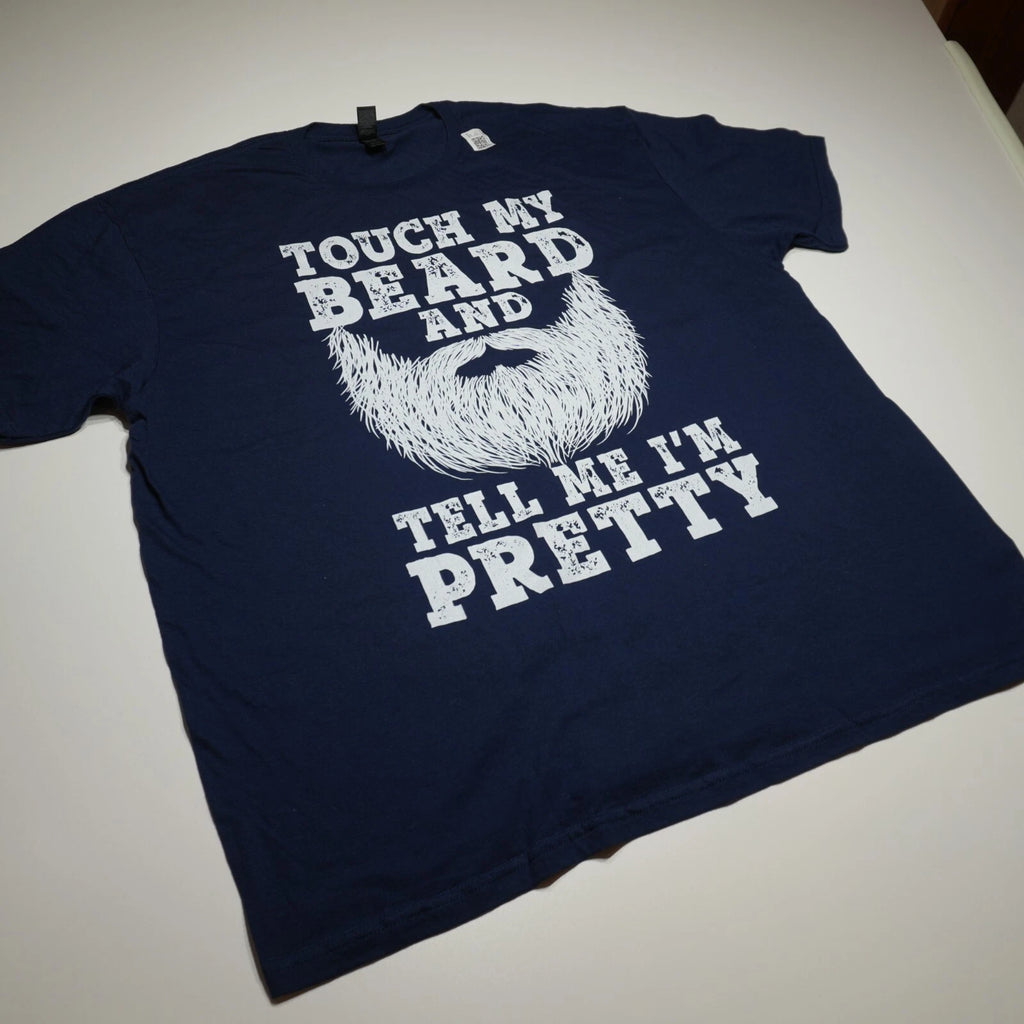 Gildan T-Shirt Mens 2XL "Touch My Beard And Tell Me I'm Pretty" Softstyle Navy