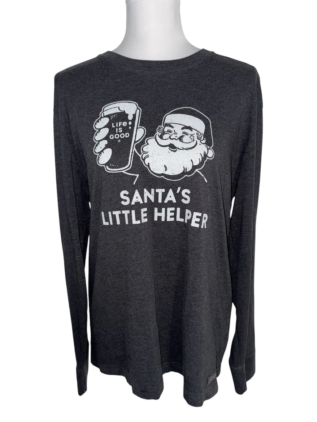 Life Is Good Santa’s Little Helper Beer Graphic Long Sleeve Shirt Men’s Medium