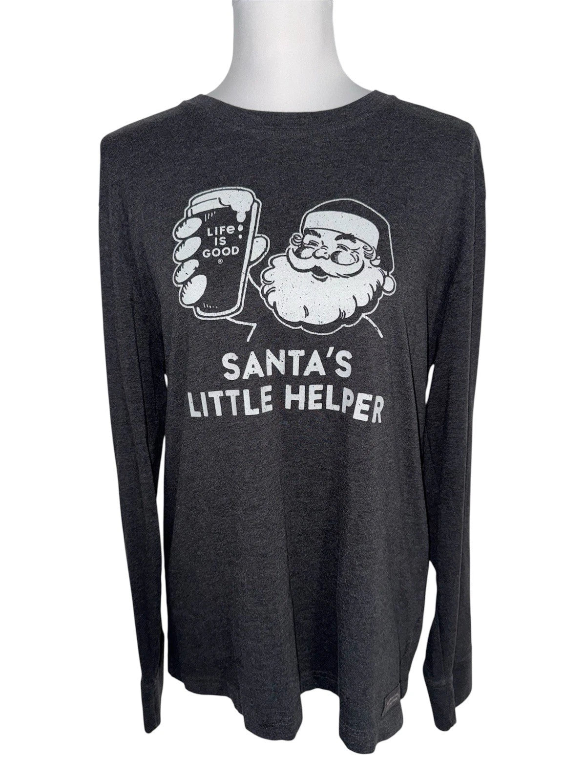 Life Is Good Santa’s Little Helper Beer Graphic Long Sleeve Shirt Men’s Medium