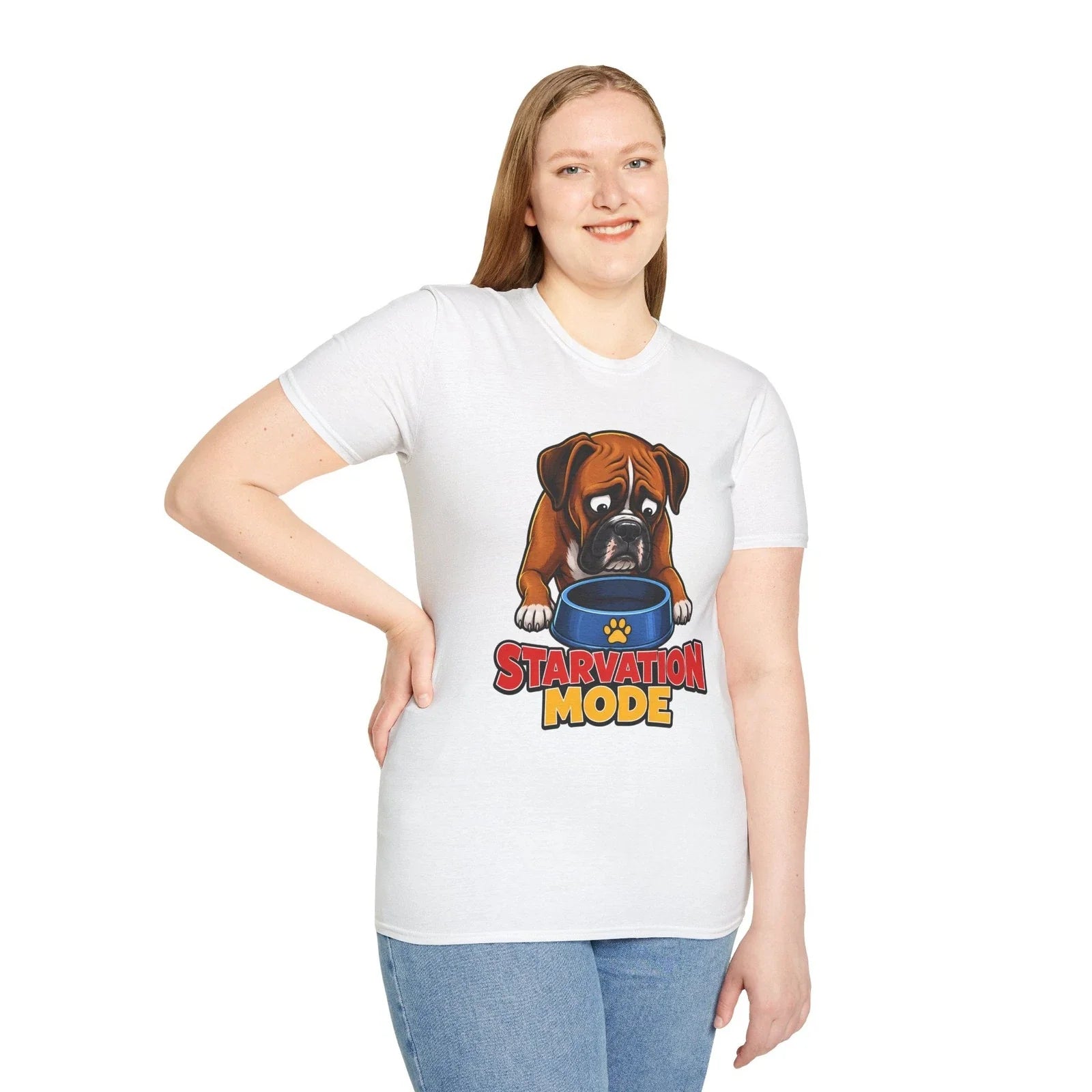 Boxer Dog Funny Pet Hungry Cartoon Dog Cute Unisex Softstyle Unisex , , , Long Sleeve Tee