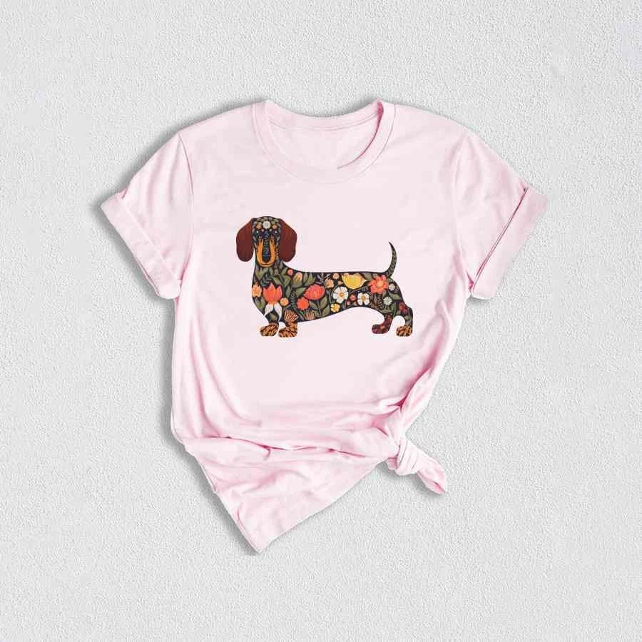 Floral Dachshund Shirt, Cute Dog Shirt, Funny Dog Shirt, Dog Mama Shirt, Dachshu Unisex , , , Long Sleeve Tee