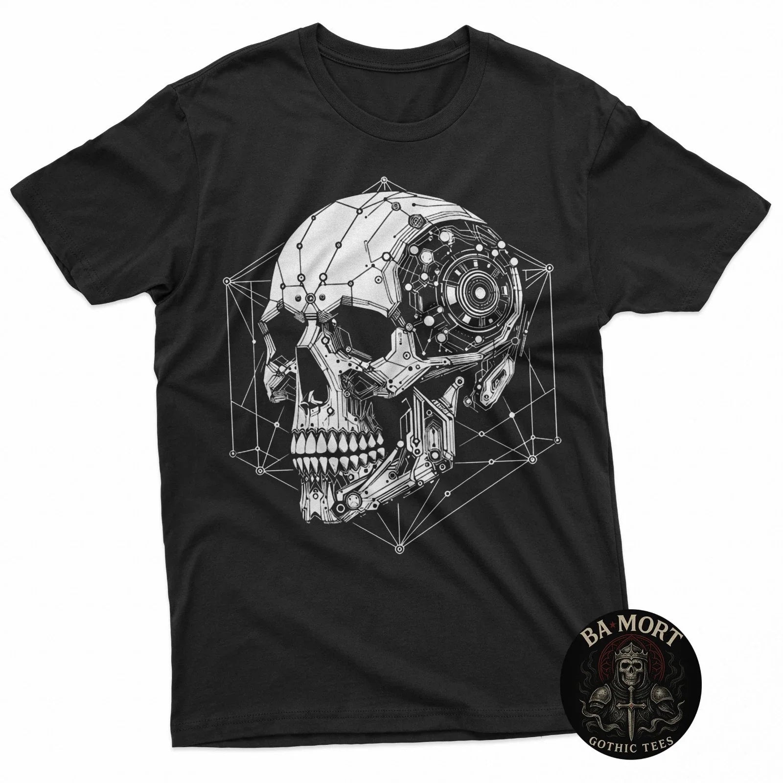 Mechanical Skull Robot Cyberpunk Gothic Emo Aesthetic Unisex , , , Long Sleeve Tee