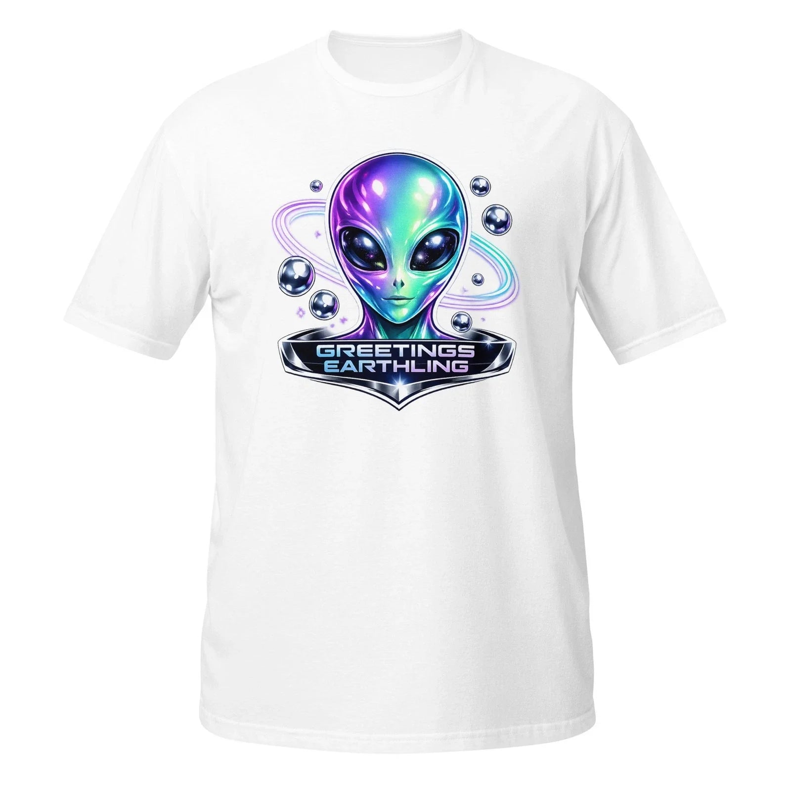 Greetings Earthling Alien Shirt Neon Sci Fi Aesthetic Space Graphic Tee Unisex , , , Long Sleeve Tee