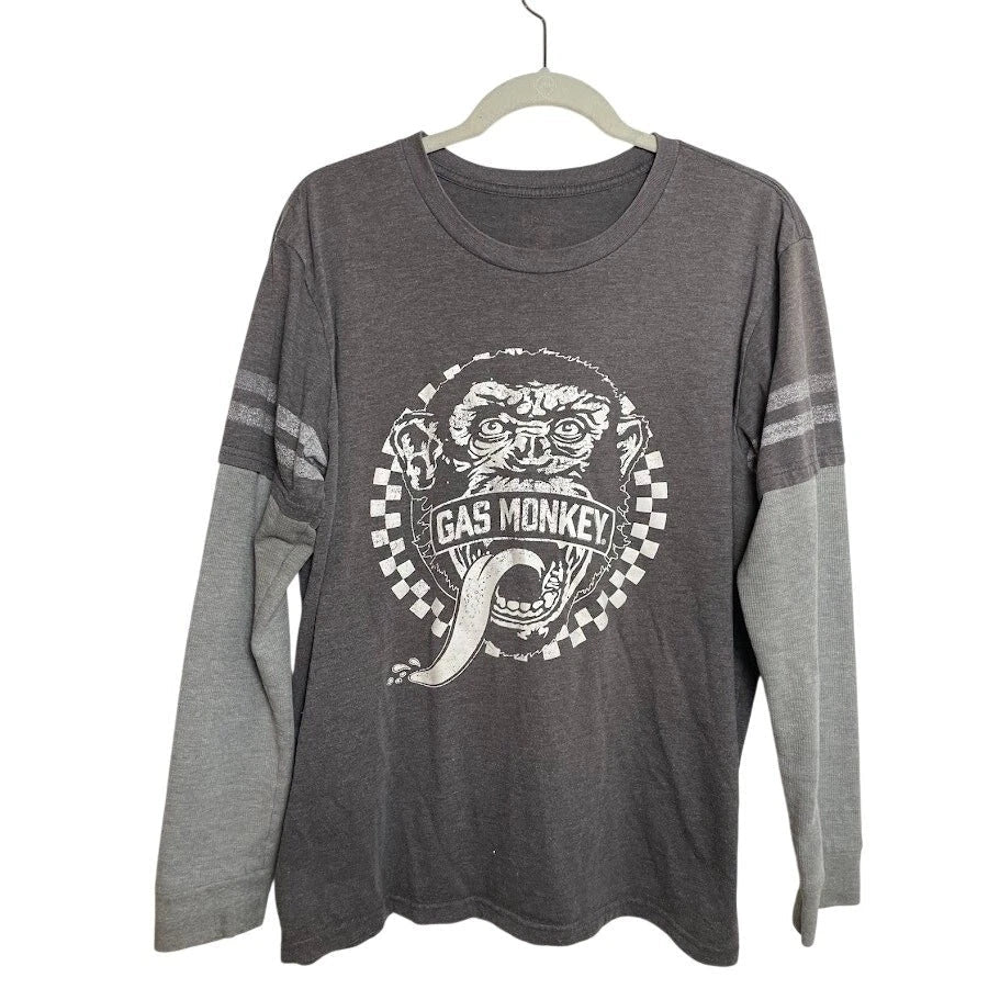 Gas Monkey Long Sleeve Shirt Gray Thermal T Shirt Mens Size L Grunge Punk Unisex , , , Long Sleeve Tee