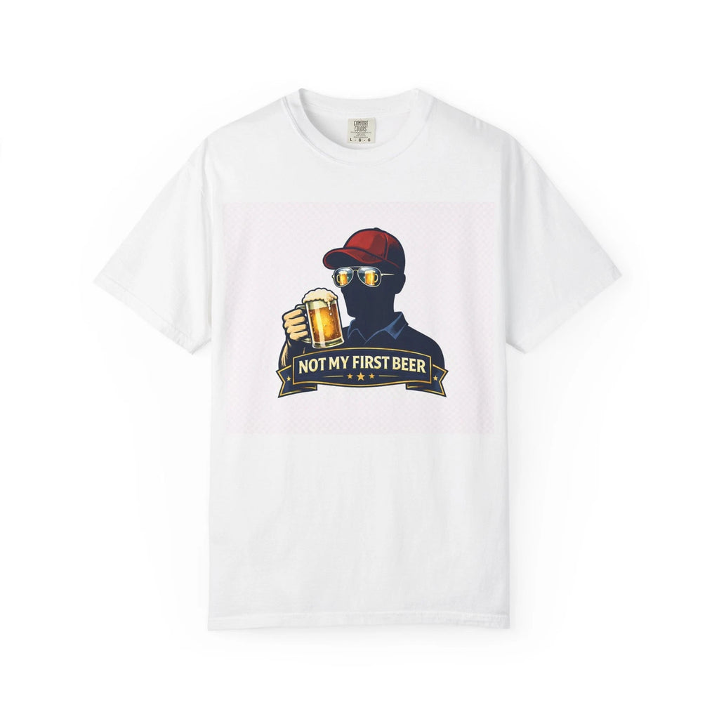 Man with Beer Illustration Not My First Beer T-shirt | Beer Drinking Graphic Tee