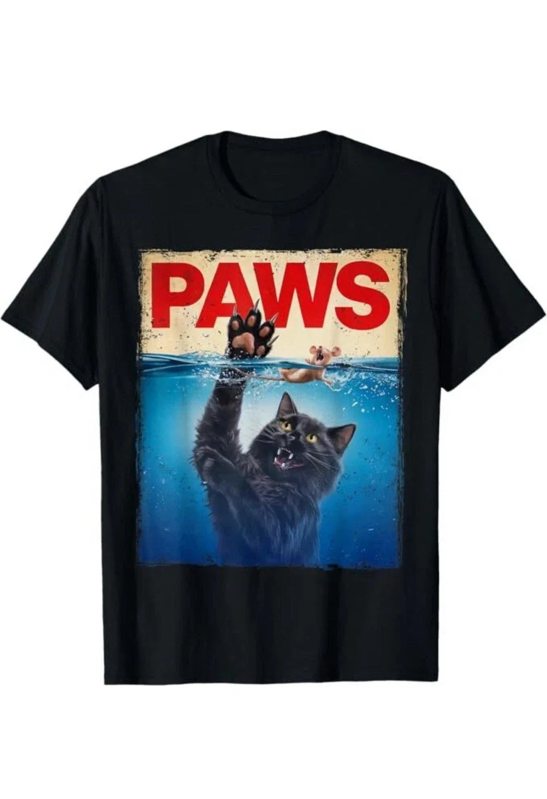 Paws Parody Black Cat Chasing a Cute Scared Mouse Top Kitten Unisex , , , Long Sleeve Tee