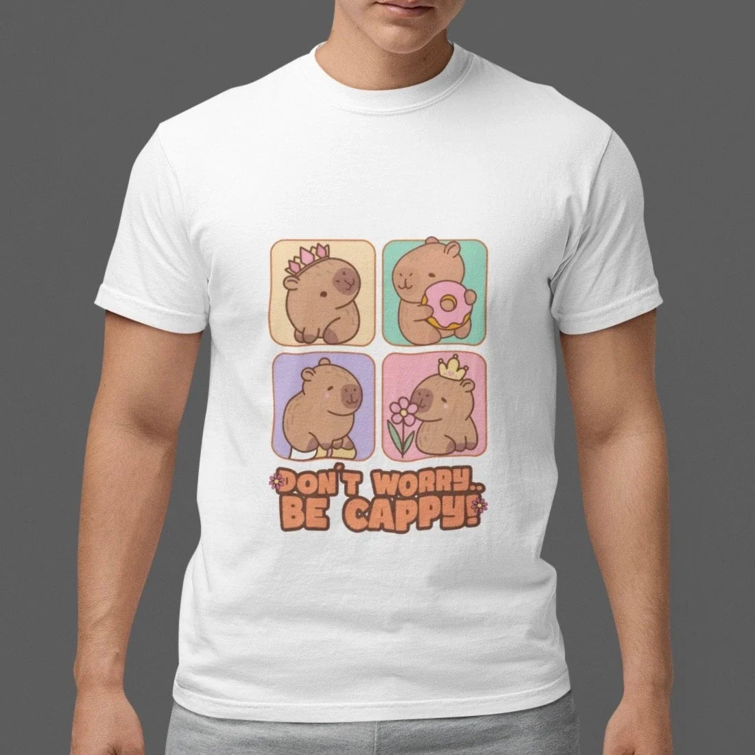 Cute Capybara T Shirt Don’t Worry Be Cappy Kawaii Animal Graphic Tee Aesthetic Unisex , , , Long Sleeve Tee