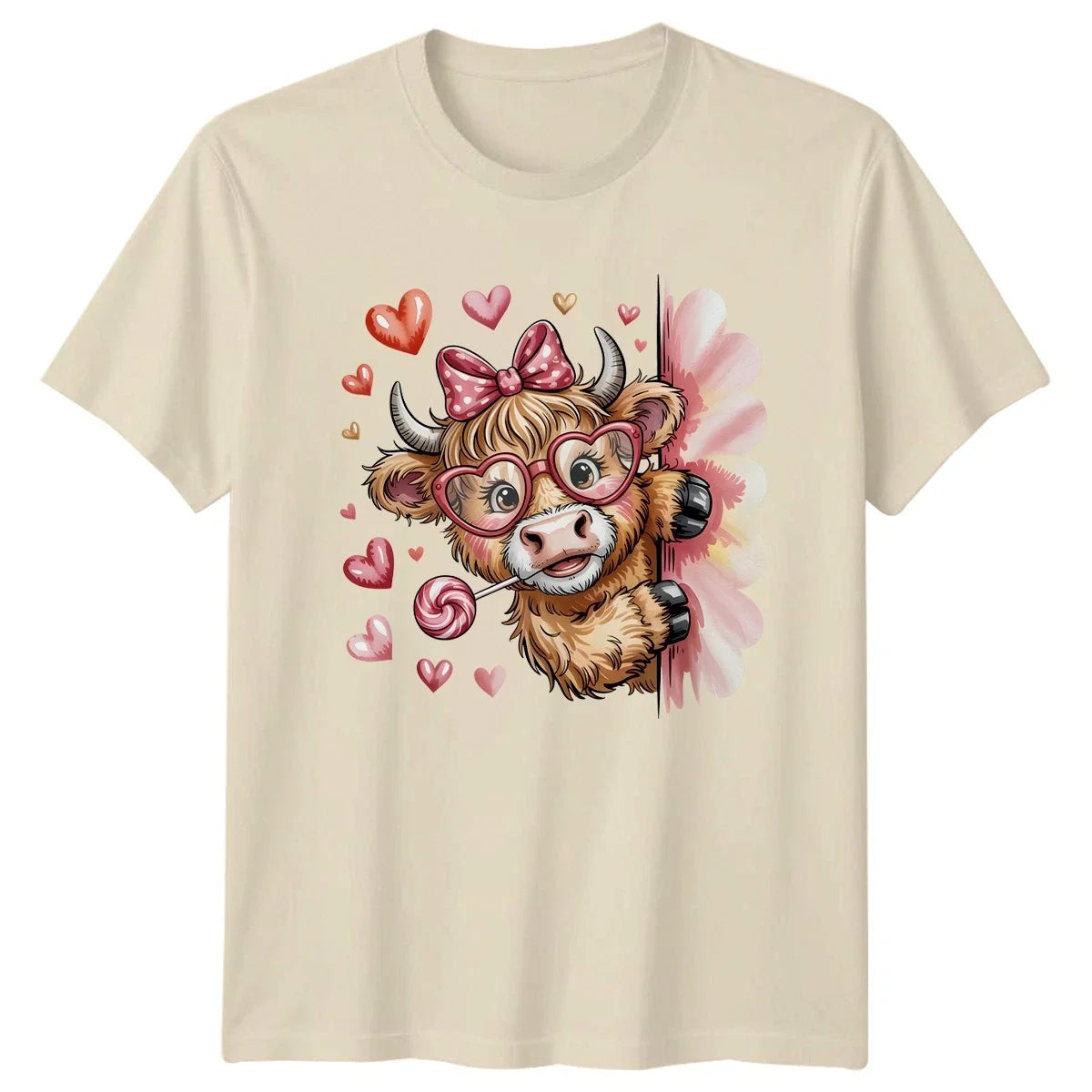 Cute Highland Cow Wearing Heart Glasses Womens Highland Cow Valentines Unisex , , , Long Sleeve Tee