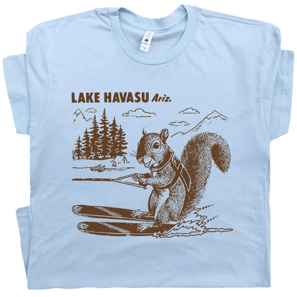Lake Havasu T Shirt Water Ski Squirrel Shirts Funny Cute Lake Theme Souvenir Tee Unisex , , , Long Sleeve Tee