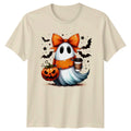 Cute Ghost Pumpkin Coffee Autumn Halloween Mens Womens Graphic Tee Unisex , , , Long Sleeve Tee