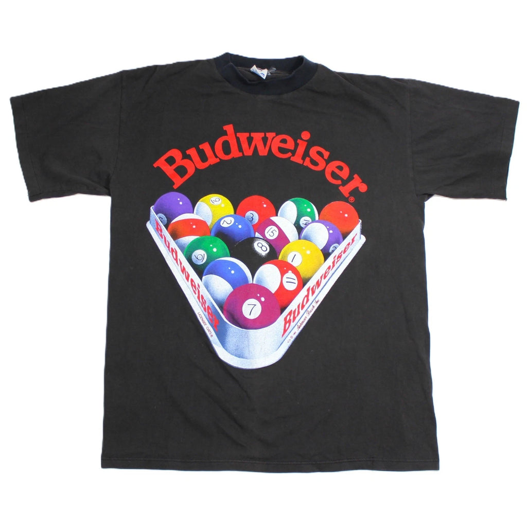 RARE Vintage 1992 Budweiser Billiards Shirt Sz L (Fits Med) *Light Fade/Torn Tag