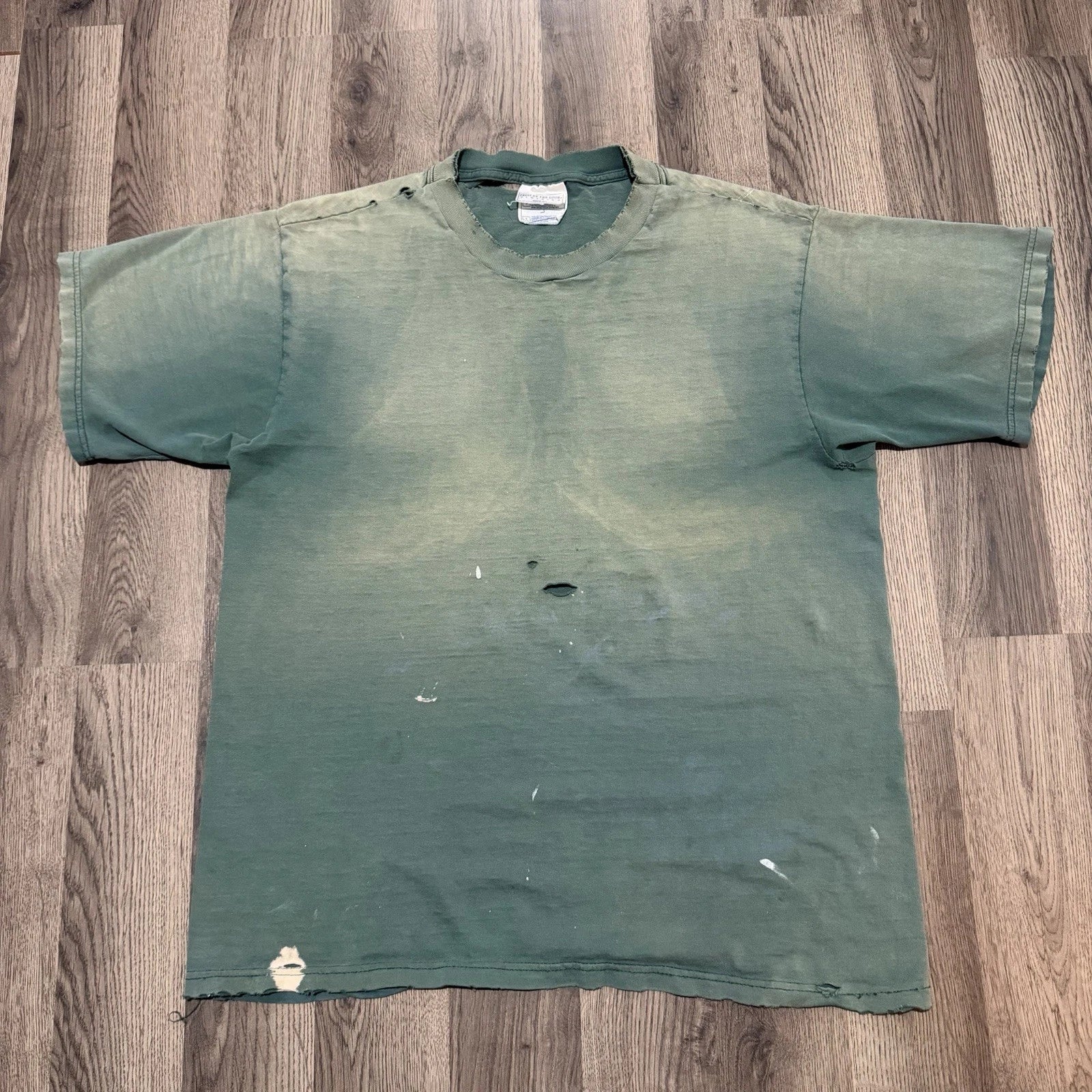 Vintage Fruit Of The Loom Blank Forest Green Sun Faded Thrashed Boxy L Unisex , , , Long Sleeve Tee
