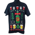 Christmas Cheers Ugly Christmas T-Shirt Large Beer Theme Black Holiday Fun