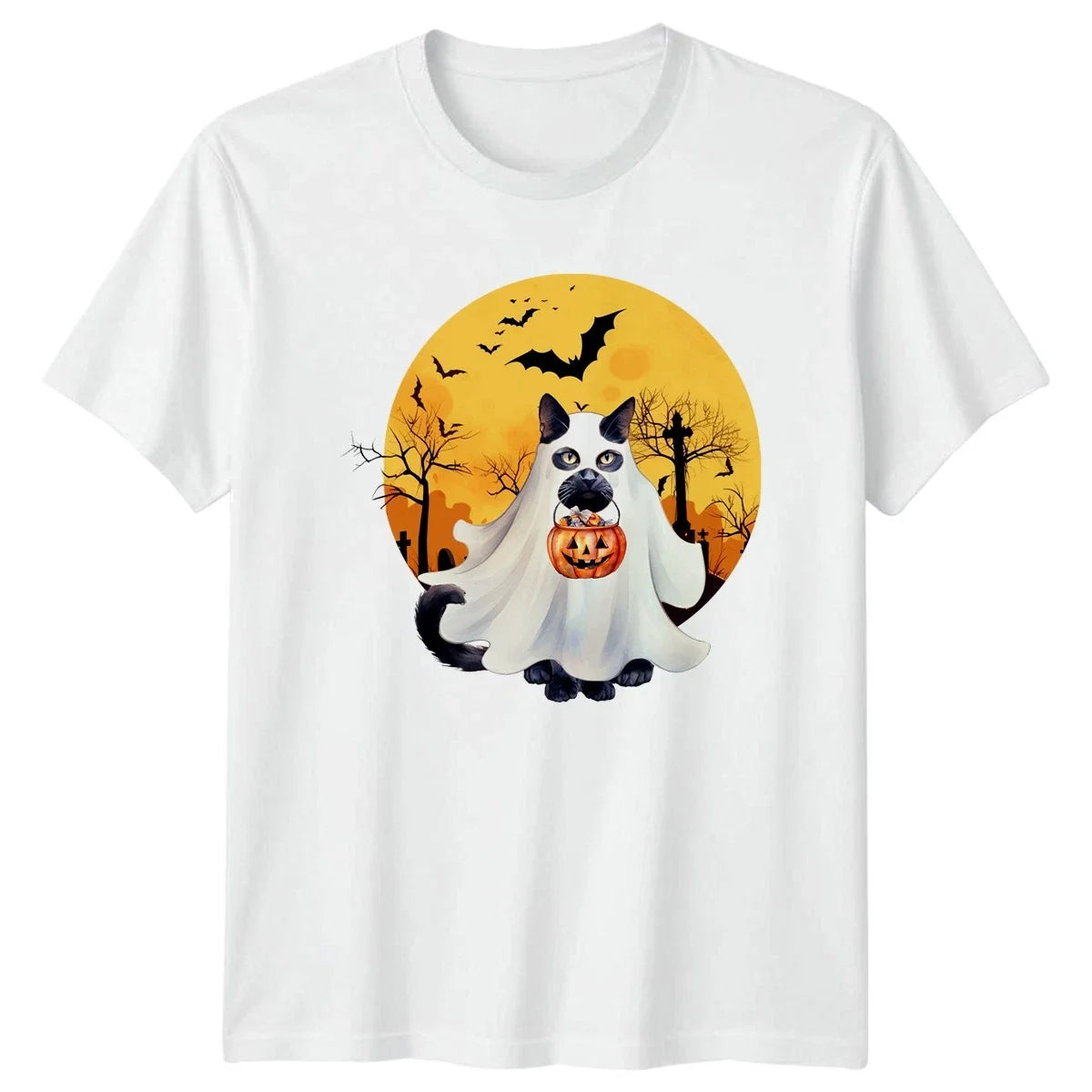 Cute Ghost Cat Halloween Trick Spooky Cats Halloween Unisex , , , Long Sleeve Tee