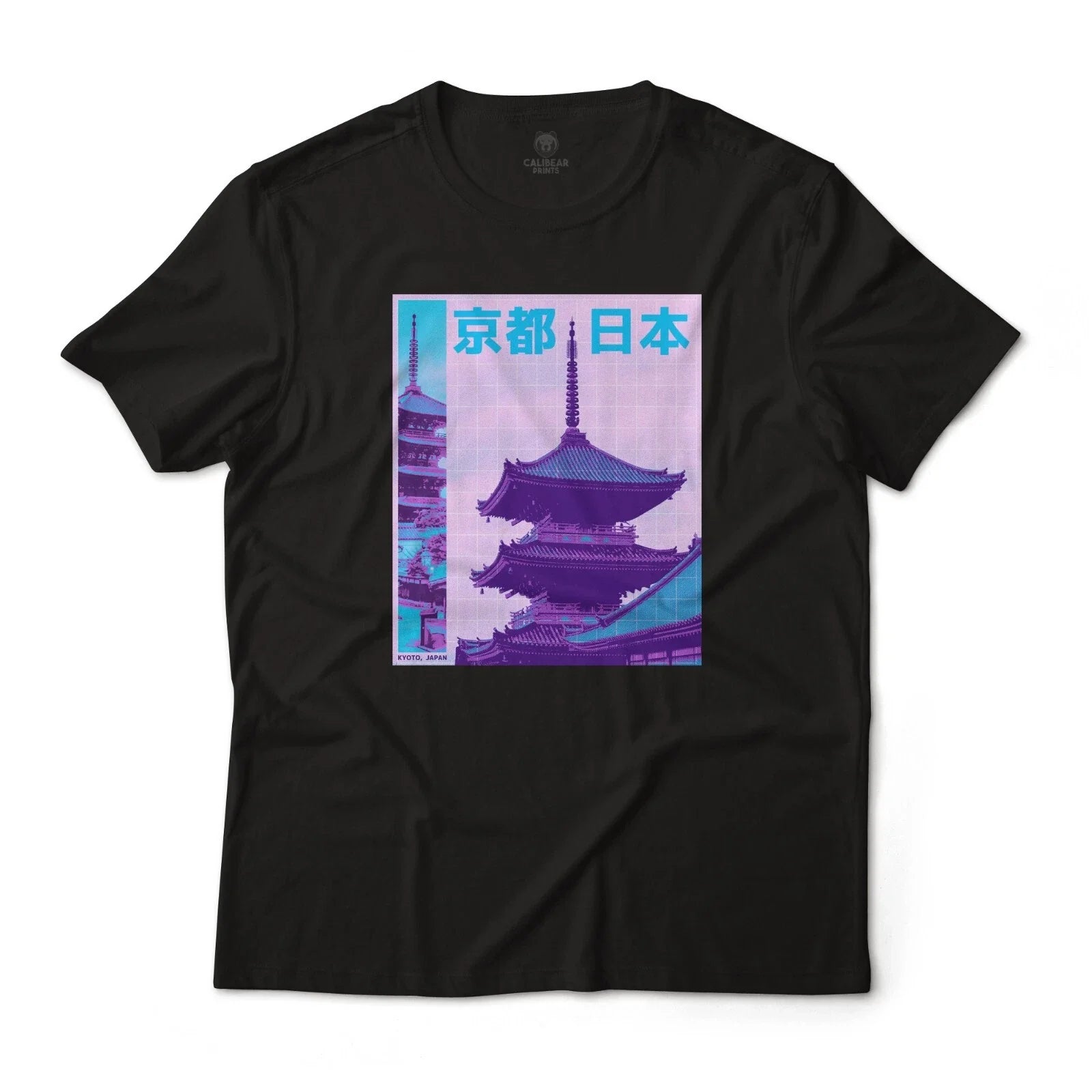 Kyoto Japan Half-tone Vaporwave Art Graphic Unisex Lightweight Cotton Unisex , , , Long Sleeve Tee