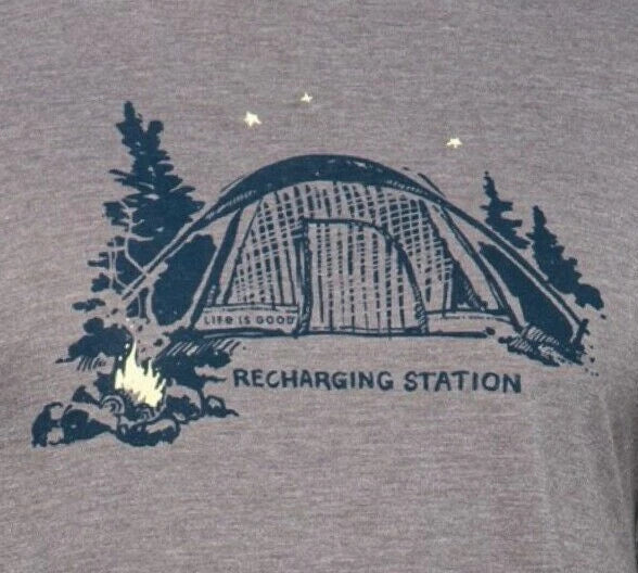 NWT Men's Life is Good Recharging Station Camping Gray Lightweight LS Cool Tee Unisex , , , Long Sleeve Tee