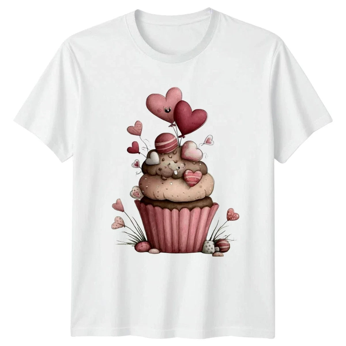 Cupcake Hearts Valentines Day Mens Womens Tee Graphic Unisex Top Unisex , , , Long Sleeve Tee