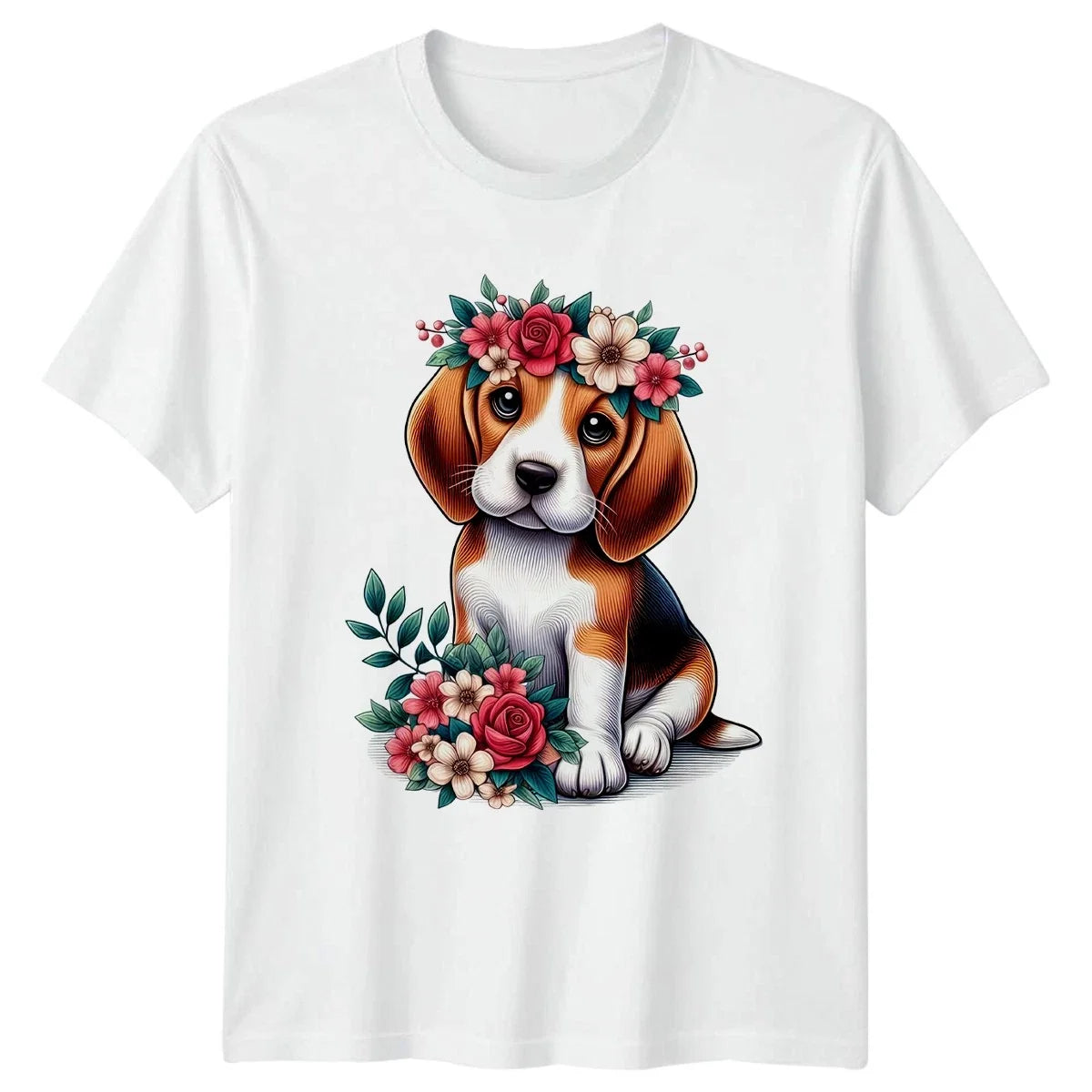 Cute Beagle Dog Wearing Floral Womens Beagle Puppy Art Unisex , , , Long Sleeve Tee