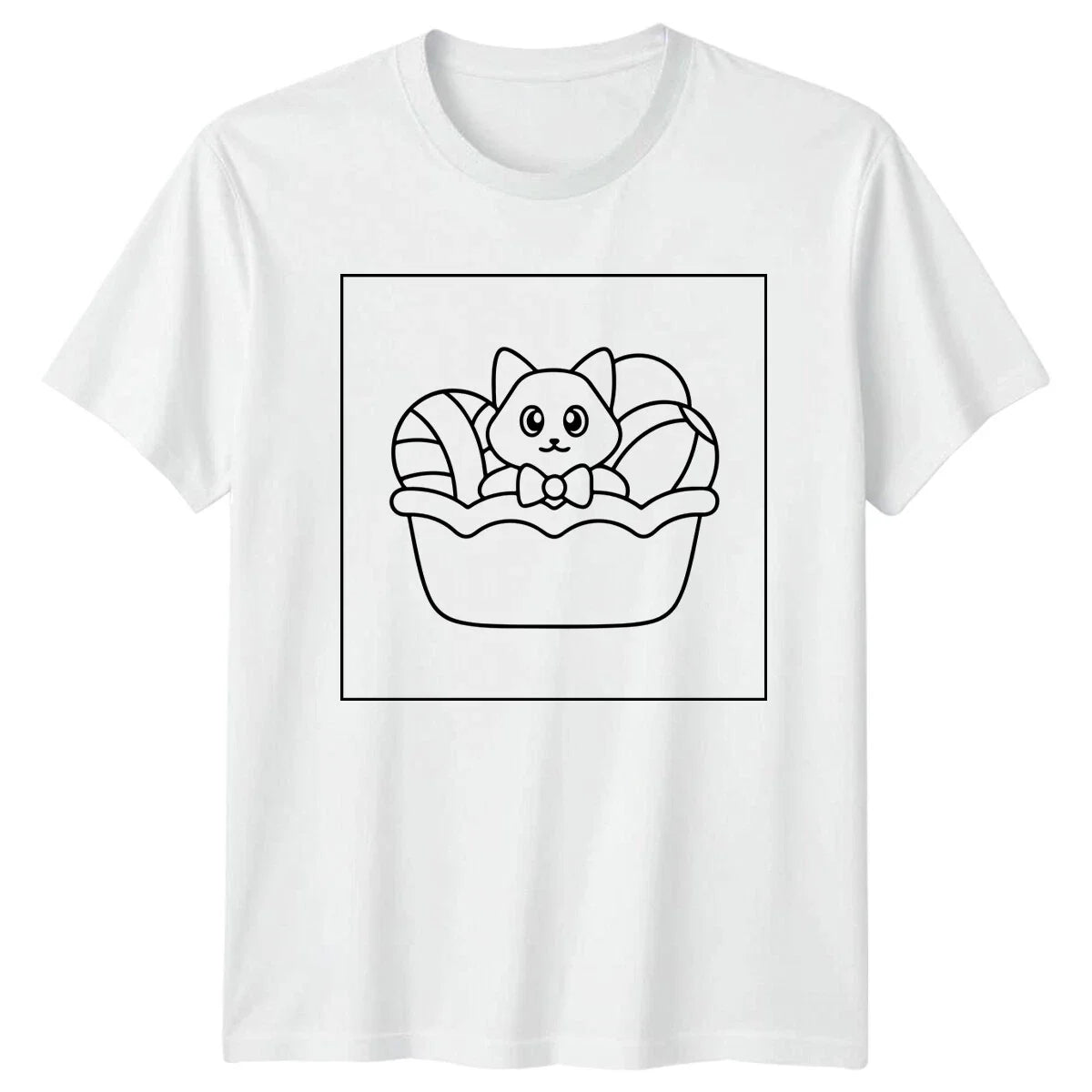 Cat in Basket Easter Eggs Animals Mens Womens Tee Graphic Unisex , , , Long Sleeve Tee