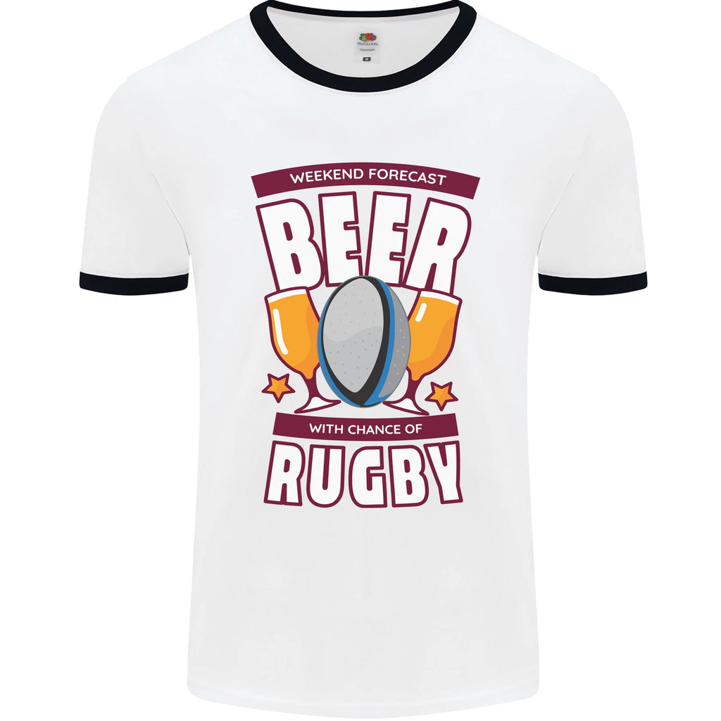 Weekend Forecast Beer Alcohol Rugby Funny Mens Ringer T-Shirt