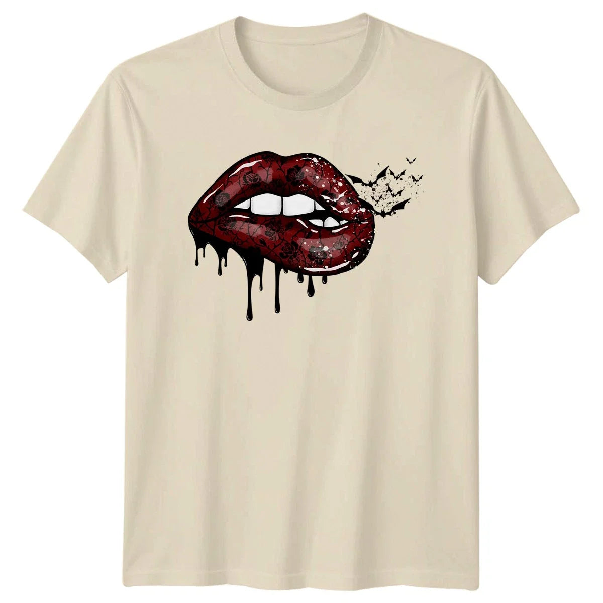 Gothic Lips Dark Rose Bats Womens Gothic Aesthetic Halloween Gift Unisex , , , Long Sleeve Tee