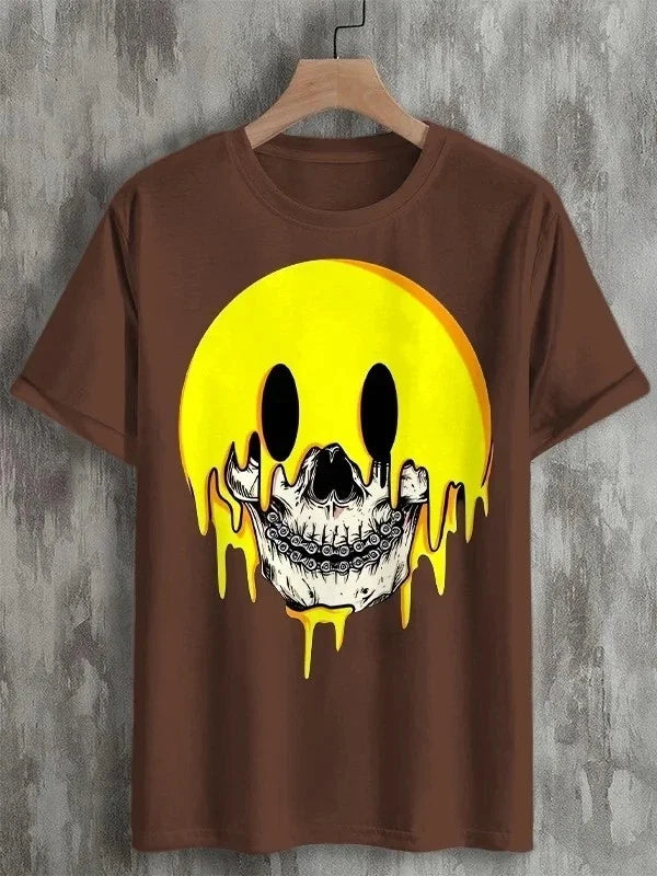 Melting Smile Skull Drip Dark Aesthetic Graphic Unisex , , , Long Sleeve Tee