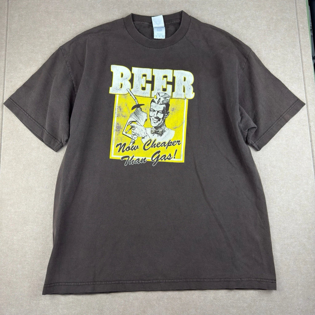 AAA T-Shirt Men’s XL Brown Beer Now Cheaper Than Gas Funny Graphic Retro