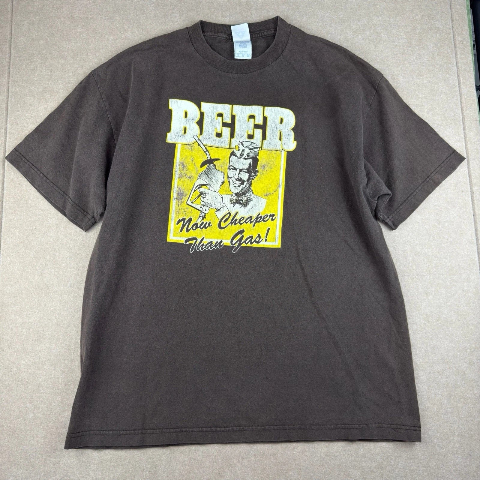 AAA T-Shirt Men’s XL Brown Beer Now Cheaper Than Gas Funny Graphic Retro