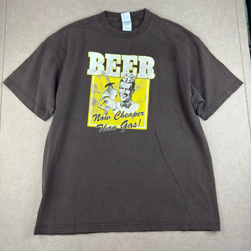 AAA T-Shirt Men’s XL Brown Beer Now Cheaper Than Gas Funny Graphic Retro