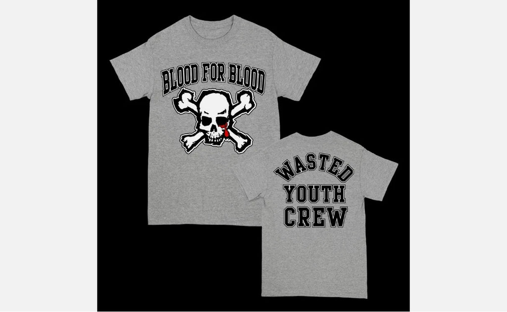 BLOOD FOR BLOOD VARSITY SKULL TEE 2SIDE GRAY COLOR SHIRT