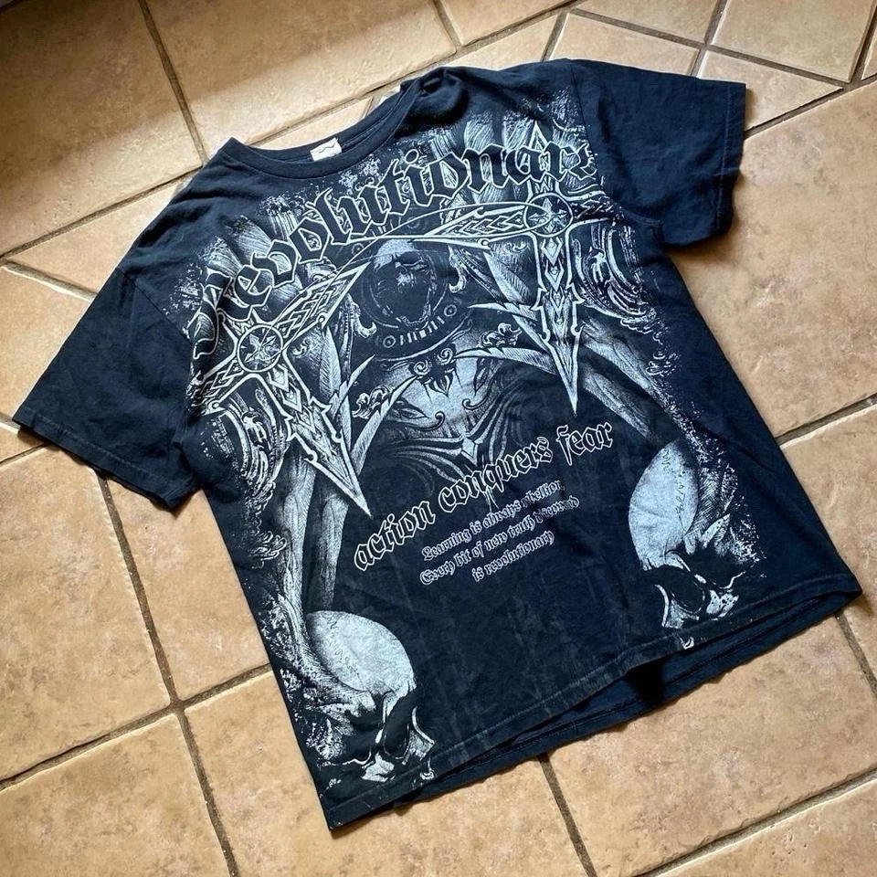 Y2k Grunge Style Cross and Skulls Graphic Shirt Size XLRG Mens Black Unisex , , , Long Sleeve Tee