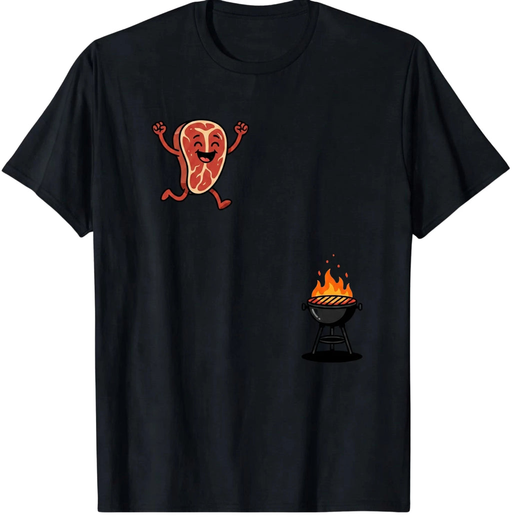 Steak Dive Funny Flying Steak BBQ Grilling Cartoon Humor Art T-Shirt