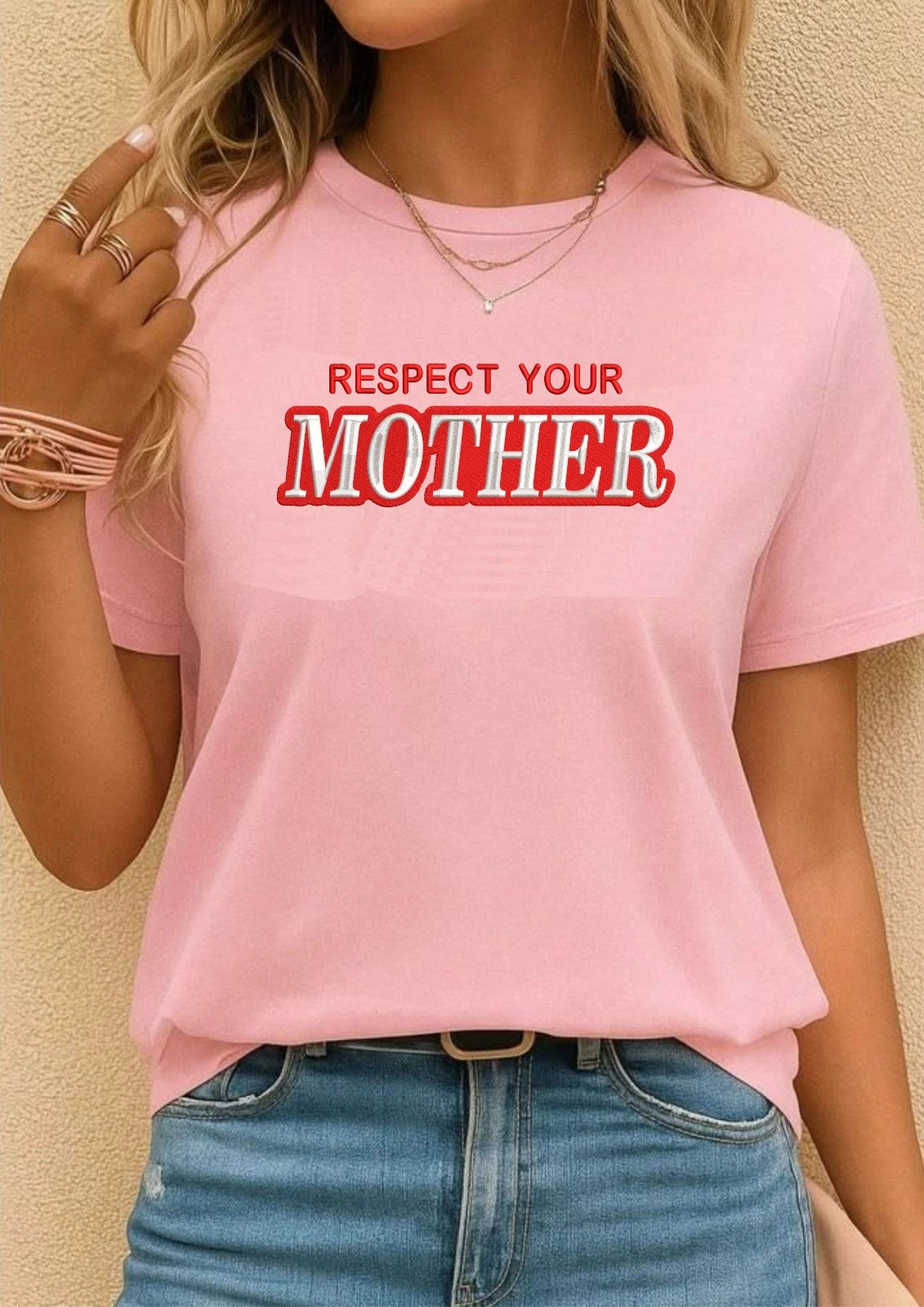 Embroidered Respect Your Mother T-shirt, Funny Quote TShirt, Bold Statement Tee