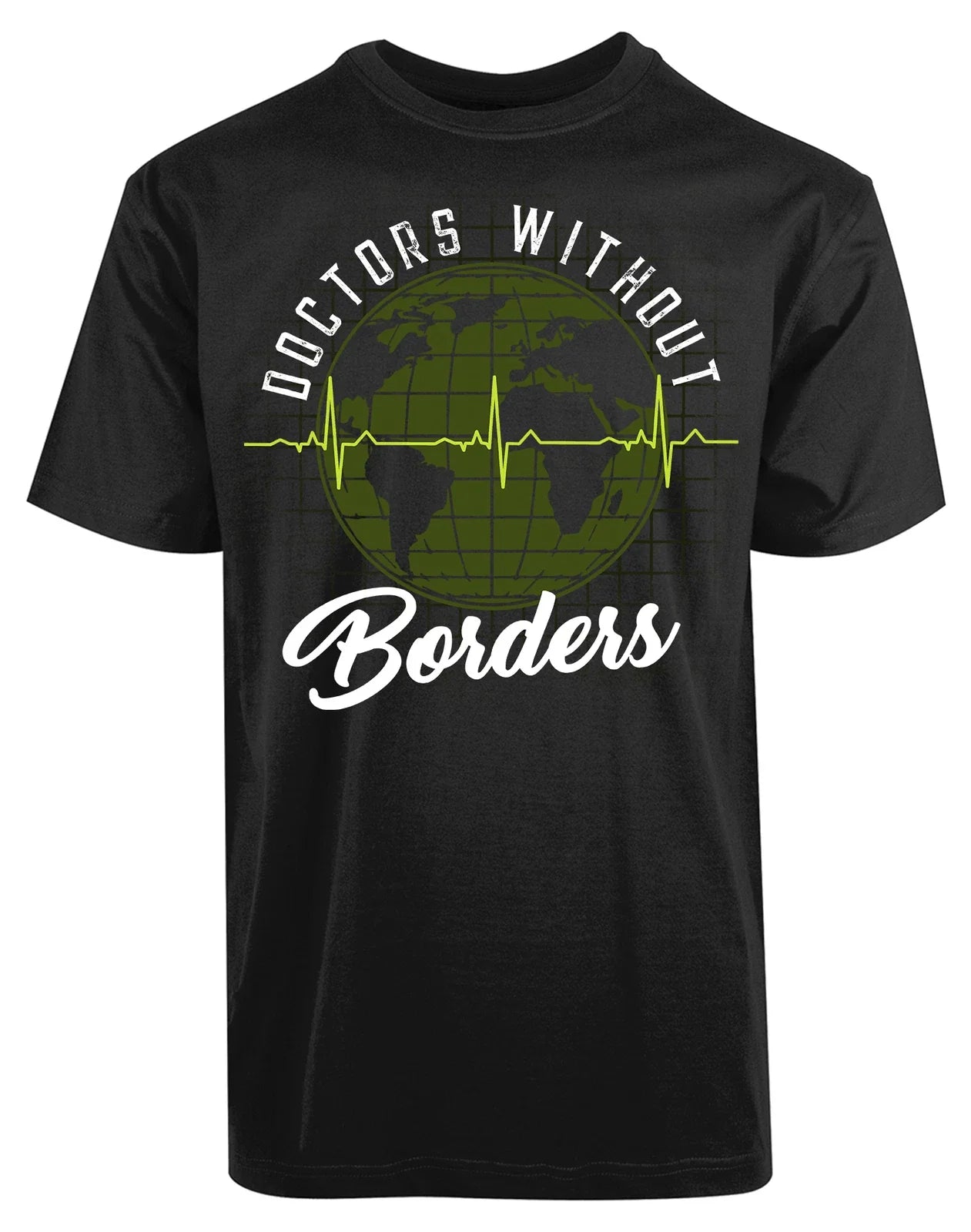 Doctors Without Borders Heart Beat New Men's Shirt World Map ECG Cool Super Tees Unisex , , , Long Sleeve Tee