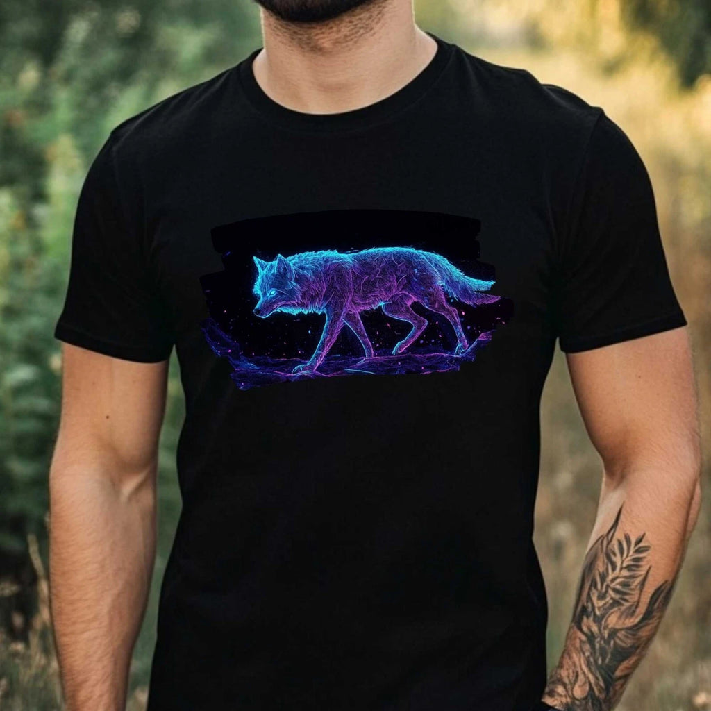 Mens Neon Light Wolf Motif Cotton T-Shirt Size XS to 5XL