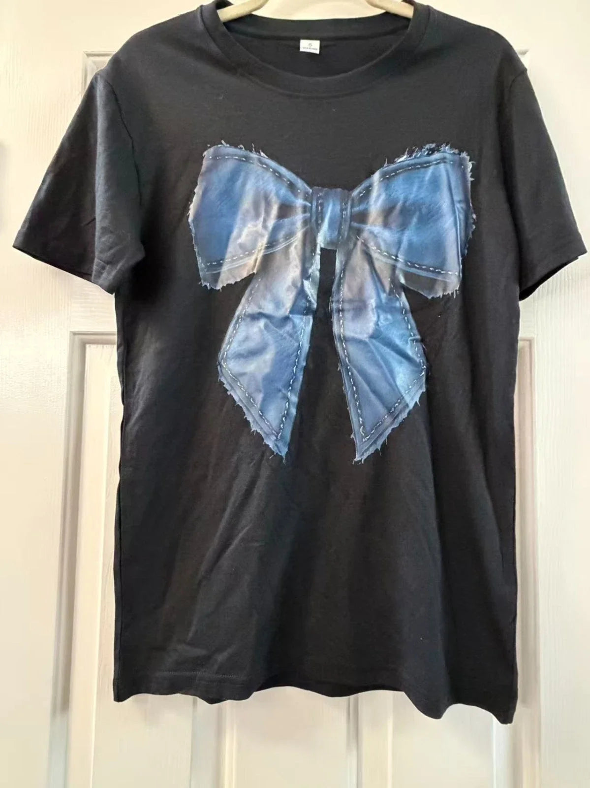 Blue Bow Graphic Black Cute Aesthetic Ribbon Coquette Tee Unisex , , , Long Sleeve Tee