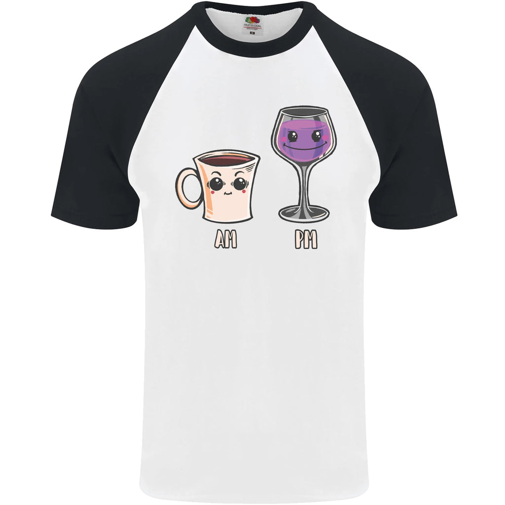 Coffee am Wine pm Funny Alcohol Prosecco Mens S/S Baseball T-Shirt
