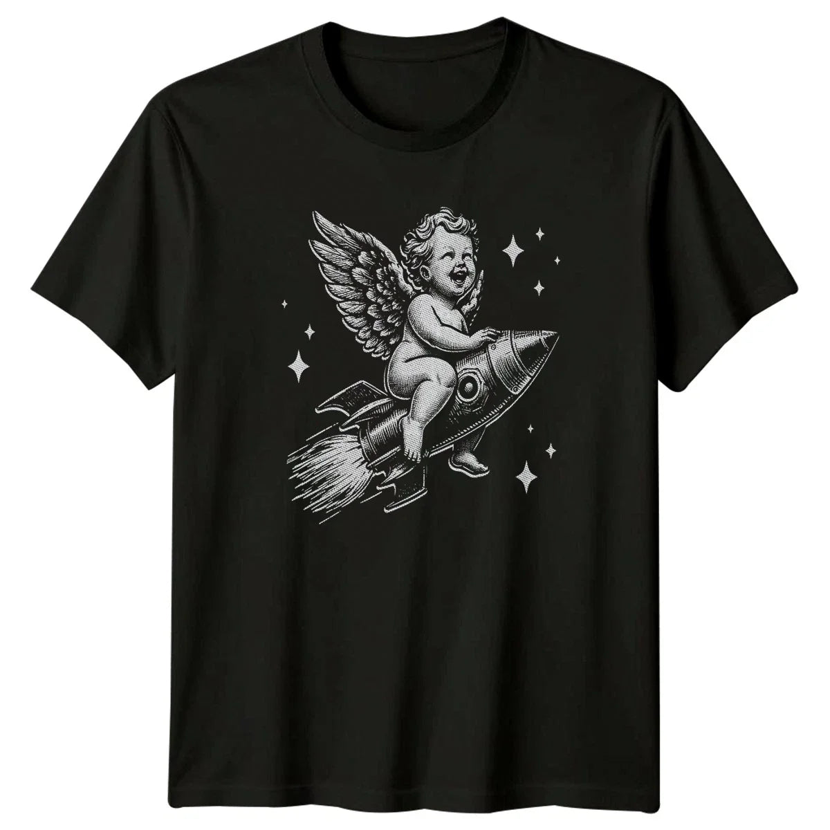 Aesthetic Cherub Riding Space Rocket Renaissance Aesthetic Space Art Unisex , , , Long Sleeve Tee