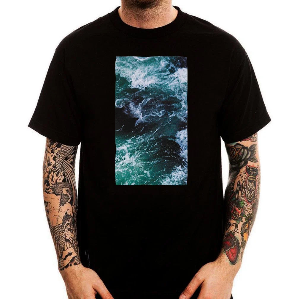 Vaporwave Ocean Waves Seapunk Retro Aesthetic Printed Cotton Men's Top Unisex , , , Long Sleeve Tee