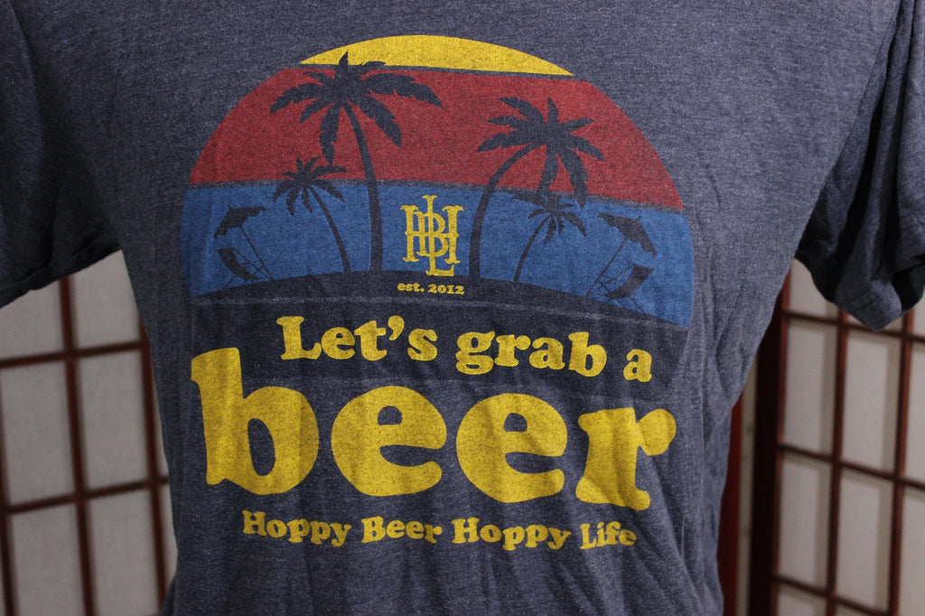 Hoppy Beer Hoppy Life T Shirt Size Large Navy Blue Let's Grab a Beer Craft Beer