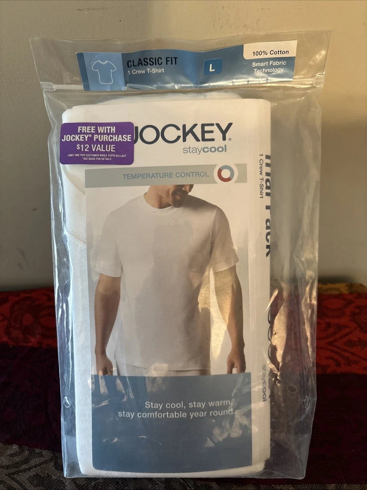 Jockey Stay Cool Temperature Control White 100% Cotton Size L Unisex , , , Long Sleeve Tee