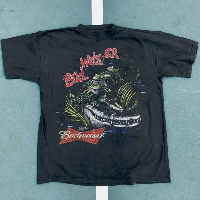 Budweiser Gator Frogs T Shirt Vintage Grunge Y2K Tapout Goth Emo Beer Indie 90s Unisex , , , Long Sleeve Tee