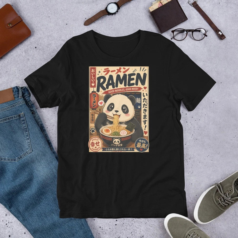 Kawaii Panda Eating Ramen Anime Poster Japanese Noodle Lover t-shirt