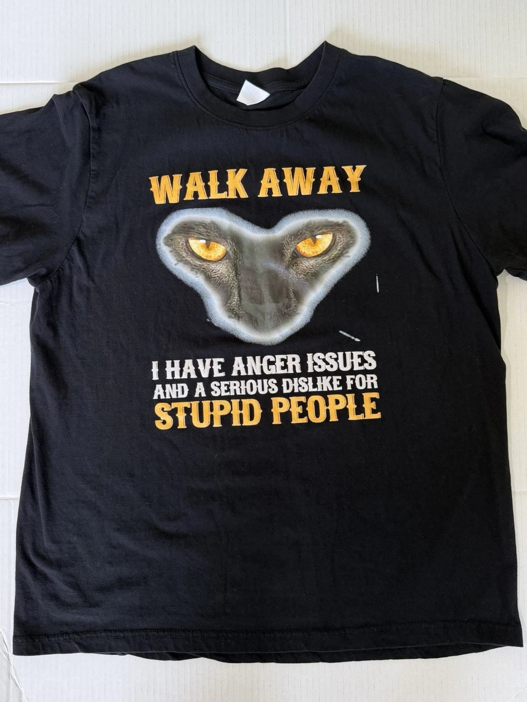 Black Graphic Tee Yellow Animal Eyes Walk Away Humorous Sarcastic Adult Large