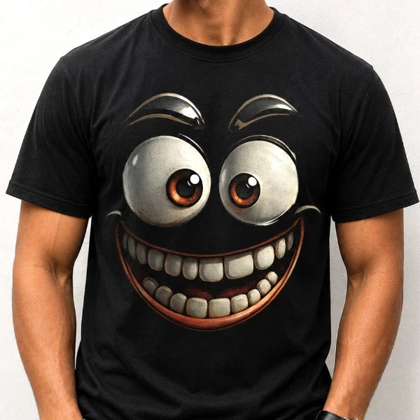 3D CARTOON BIG GRIN GRAPHIC T SHIRT | BLACK FUNNY MENS TOP | COOL QUIRKY GIFT Unisex , , , Long Sleeve Tee