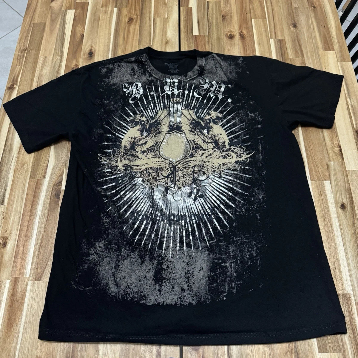 Bum Equipment Shirt Mens 2XL Black Gothic Crest Wings Grunge Metal Cyber Shield Unisex , , , Long Sleeve Tee