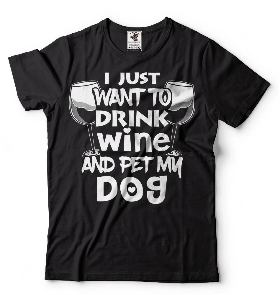 Wine T-shirt relaxation Wine Tee shirt petting dog shirt Christmas gift Tee