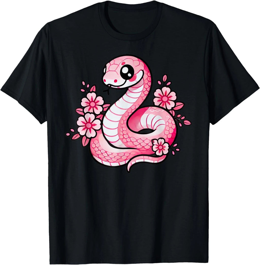 Kawaii Pink Snake and Flowers Year of Snake Girls T-Shirt